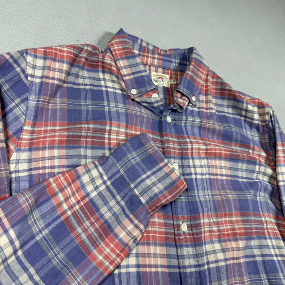 Faherty Mens Plaid Button Down Shirt Blue Red Supima Cotton Ecovero Viscose XXL